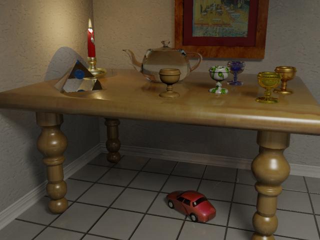 Another 3D Studio Max drawing.  Again, I was testing lighting and materials.  This particular one was testing the ability to create realistic looking candle light, and glowing wax, as well as caustics through glass, and other various materials, such as marble.